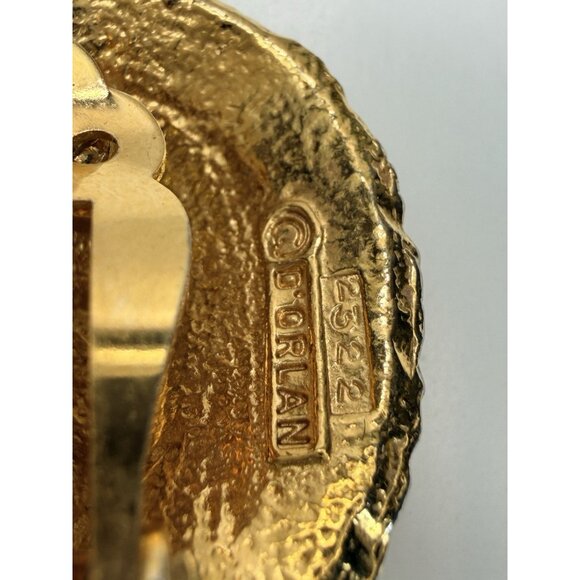 Vintage D’Orlan Gold Tone Lion Head Clip On Earrings Emerald Eyes 2” - Picture 5 of 14